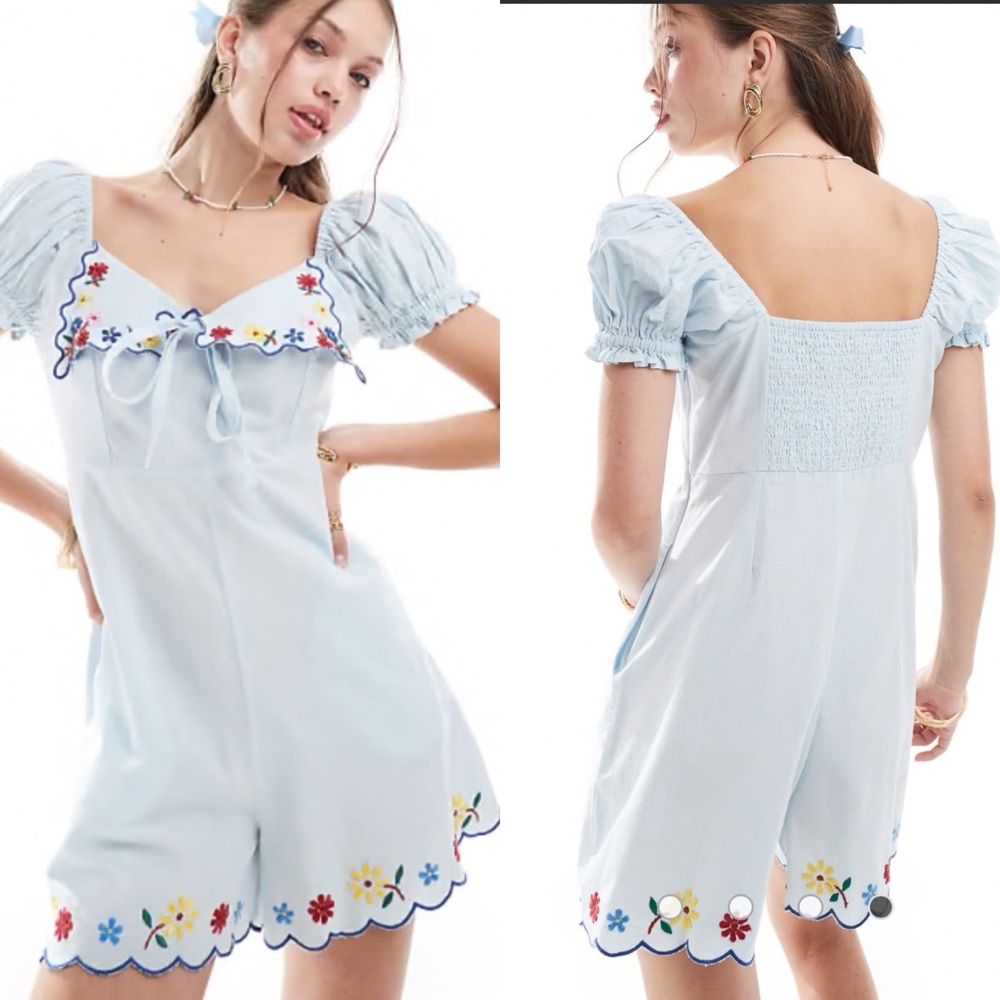 Asos linen embroidered Peter Pan collar play‎ suit romper